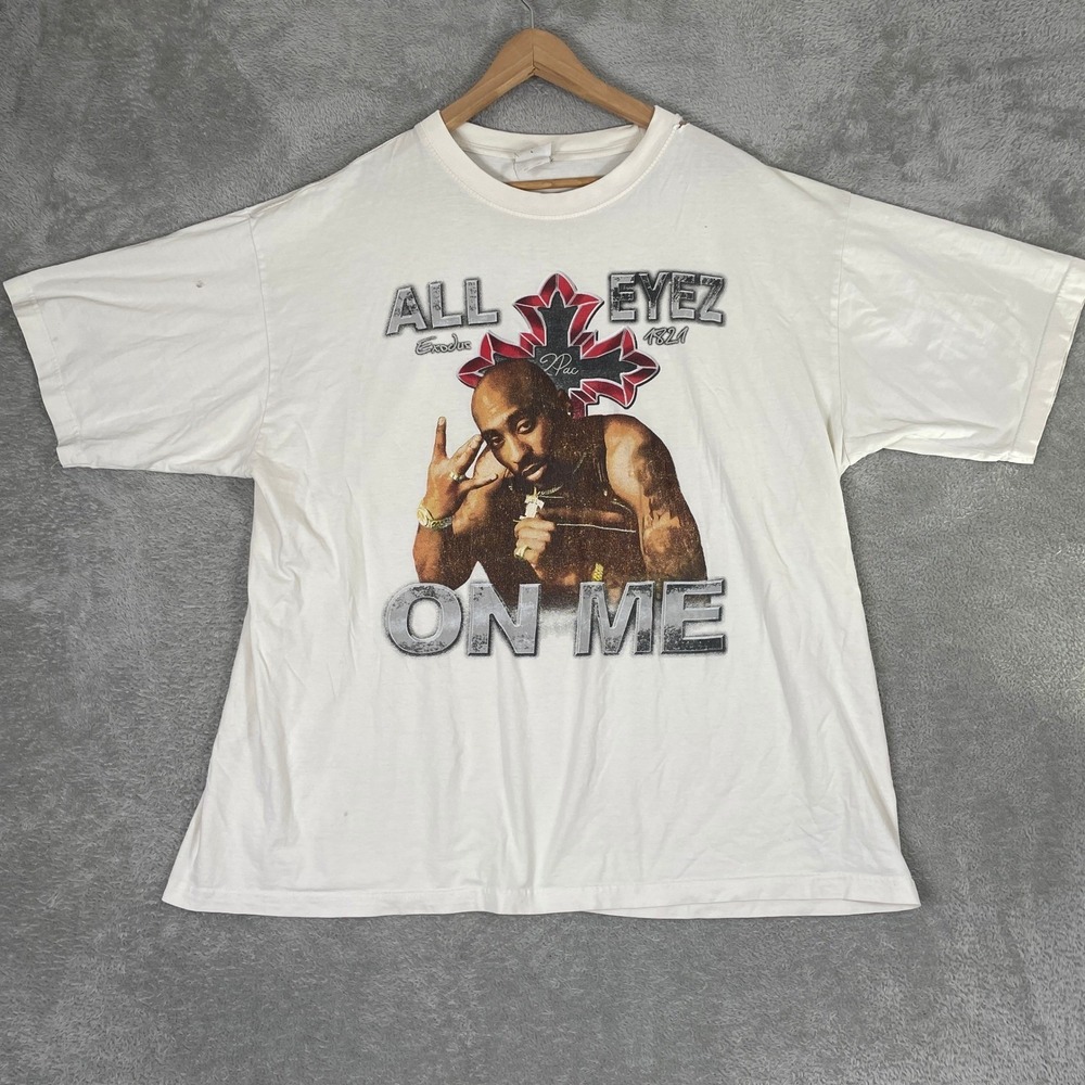 Tupac All Eyez On Me T-Shirt Mens 3XL White Vintage Rap Hip Hop Streetwear Tee
